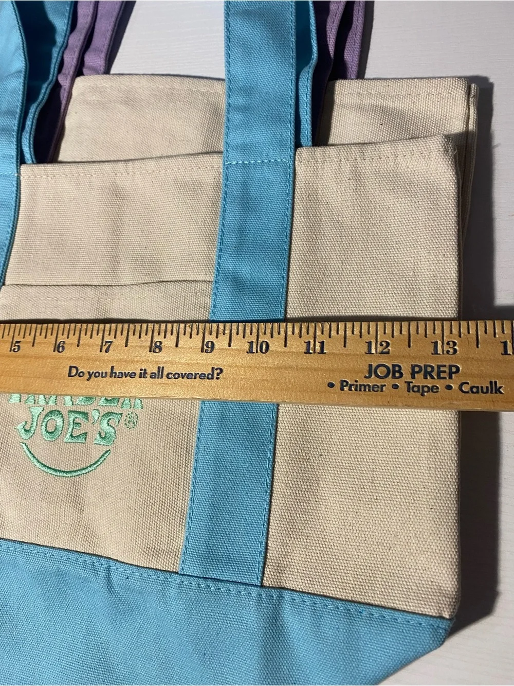 Trader Joes Mini Canvas Tote Bag Set Light Blue and Purple Lavender NWT